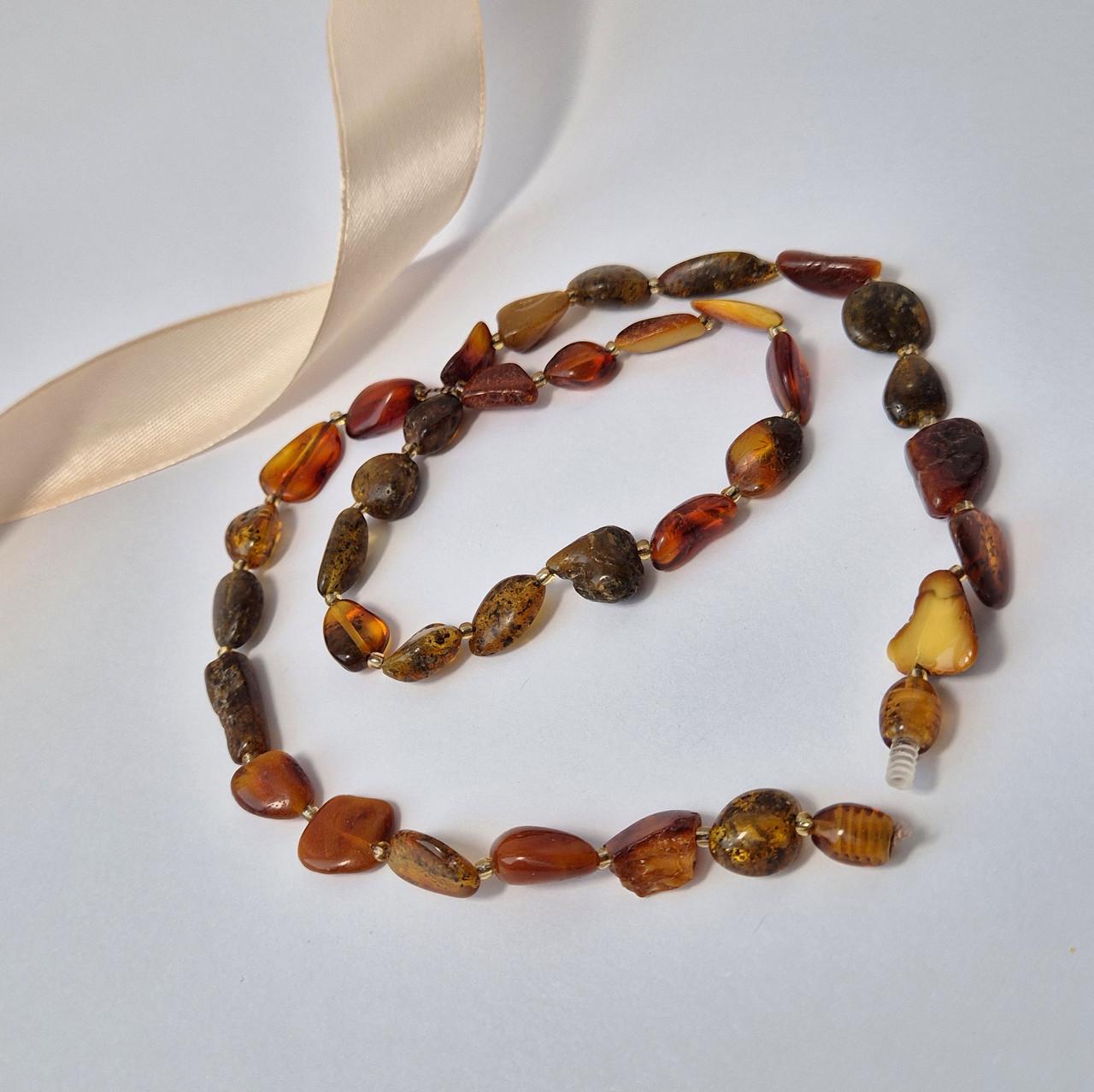 Намисто із натурального Бурштину лікувальний необроблений 48 см Коричневий (бурштин48/200темнкор)