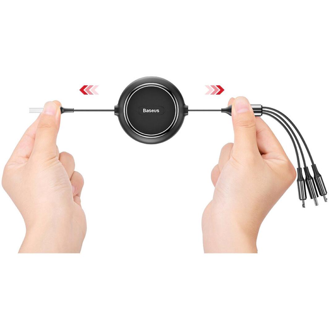 Кабель Baseus CAMLT-JH01 3в1 Golden Loop Elastic Cable USB to Type-C/Lightning/MicroUSB 3,5A 1,2 м Black - фото 3
