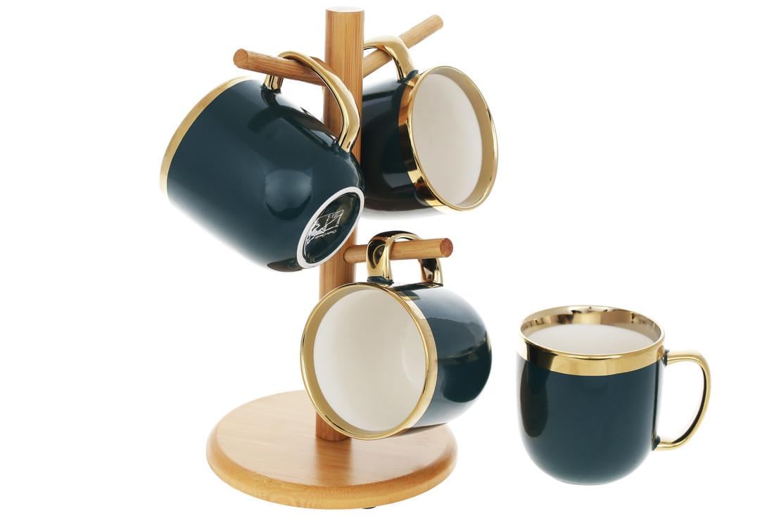 Набор чашек BonaDi Золотая линия на бамбуковой подставке 4 шт. 320 мл Зеленый (905-233) Набор чашек BonaDi Золотая линия на бамбуковой подставке 4 шт. 320 мл Зеленый (905-233)