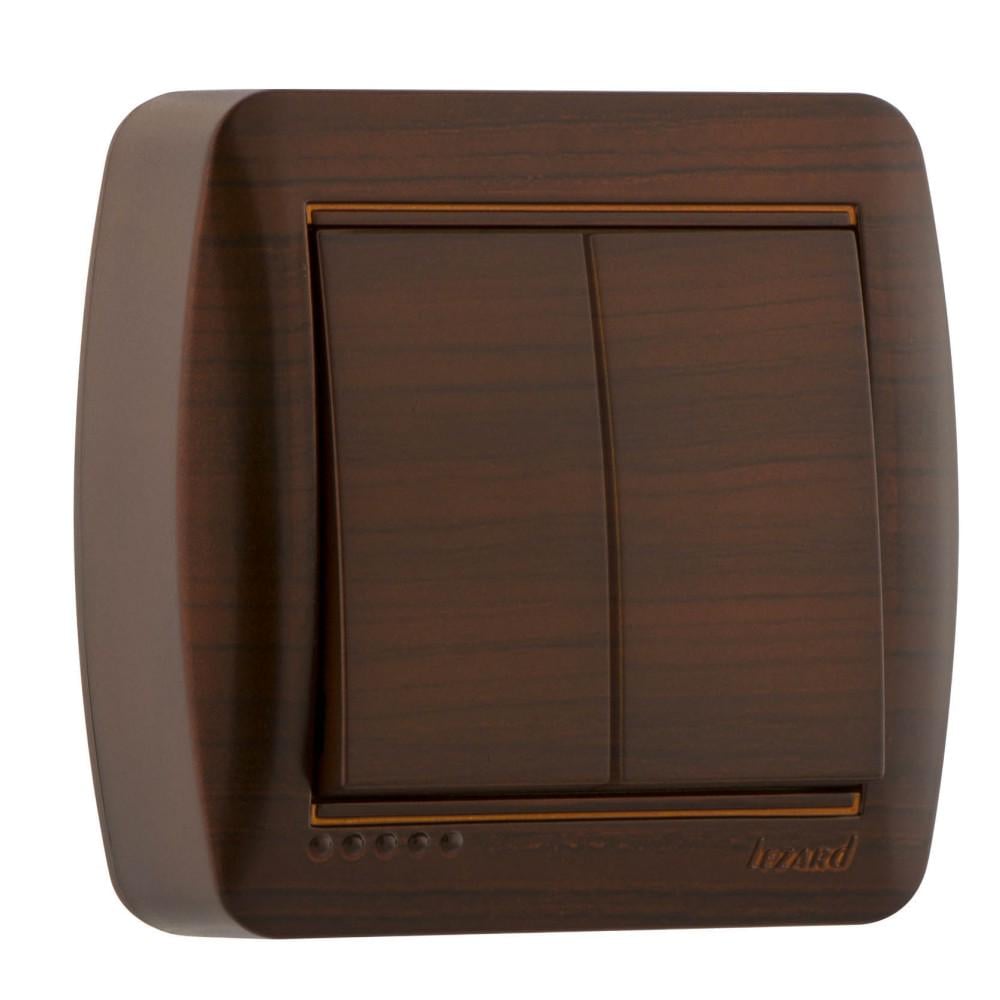 Выключатель Lezard Demet 2-клавишный проходной Античный кедр (7110400106)