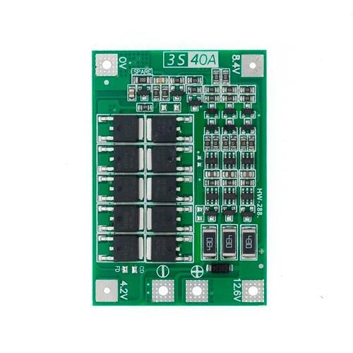 BMS-плата 3S 40A для 3 Li-ion 18650 аккумуляторов 12,6 В с балансировкой и защитой (481)
