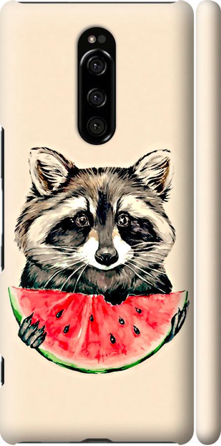 Чехол на Sony Xperia 1 J9110 Енотик с арбузом (4605m-1760-42517)