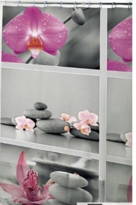 Шторка для ванной Орхидея и камни Нх-654 из полимерного материала PEVA180х180 см (81010)