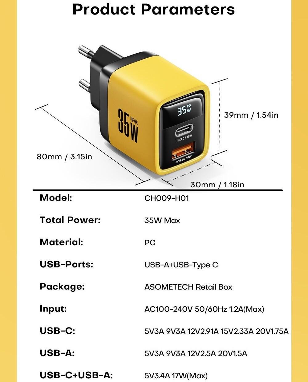 Зарядное устройство для Asometech 35w GAN PD USB-C/USB-A с дисплеем (25397362) - фото 8