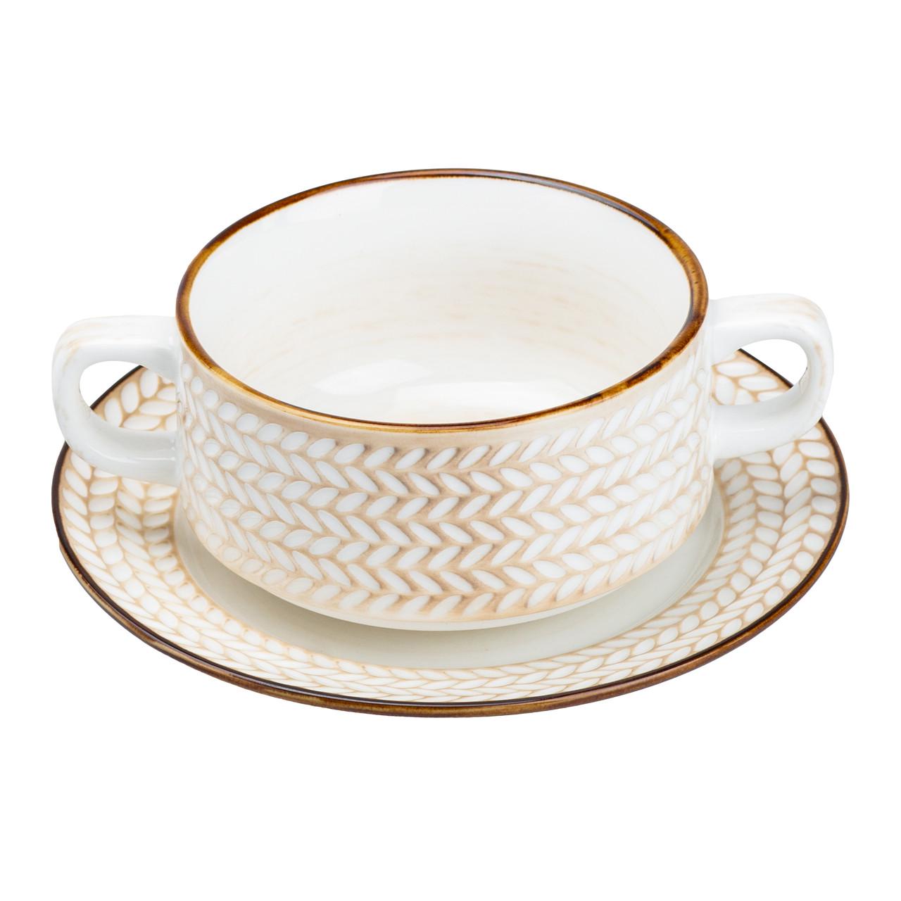 Бульонница керамическая с блюдцем в стиле ретро 300 мл (HP23388)