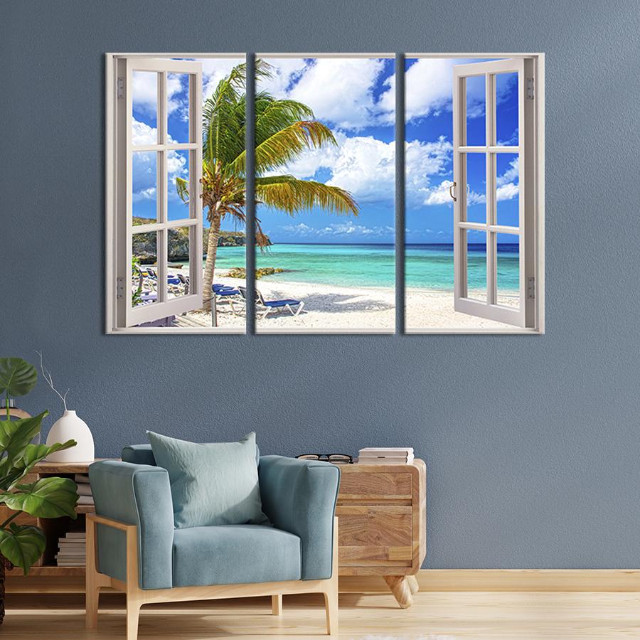 Модульная картина триптих Окно на райский пляж 128x81 см (443-31)