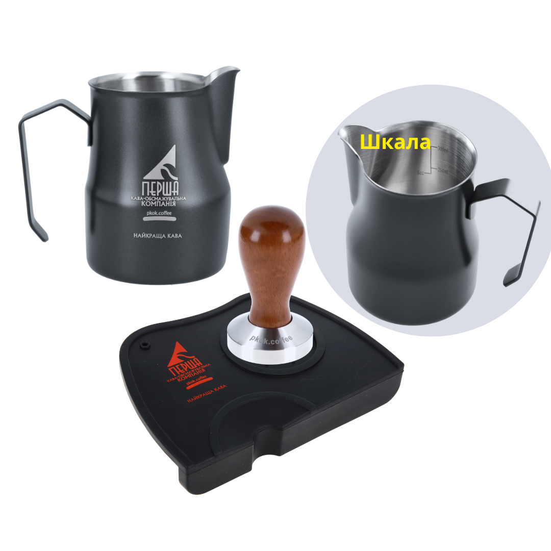 Набор баристов 4 темпер для кофе и питчер для молока тип Motta со шкалой и ковриком Черный - фото 2 Набор баристов 4 темпер для кофе и питчер для молока тип Motta со шкалой и ковриком Черный - фото 2