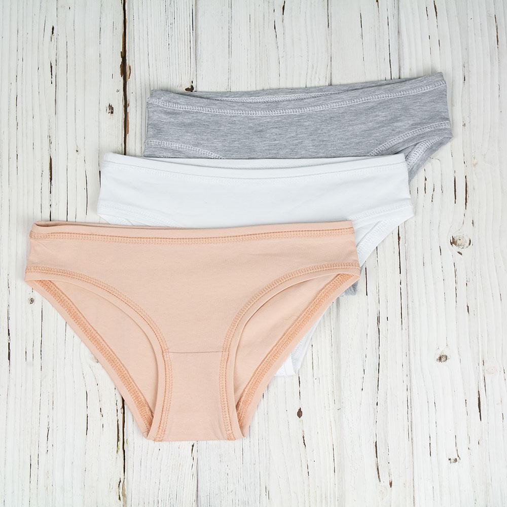 Набор трусов-слип хлопковых M 3 шт. Серый/Белый/Телесный