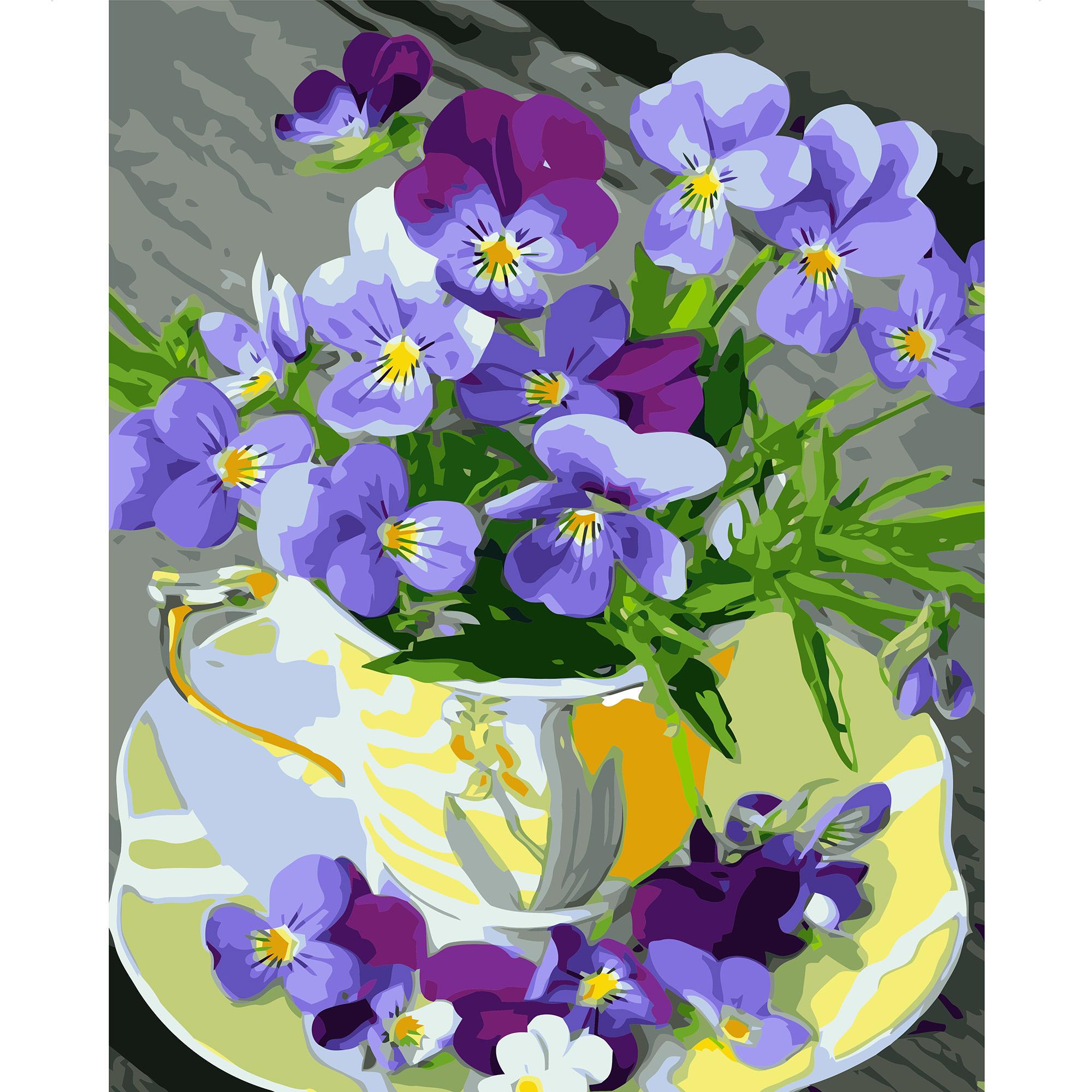 Картина по номерам Strateg Чашечка с фиалками 40x50 см (VA-1338)