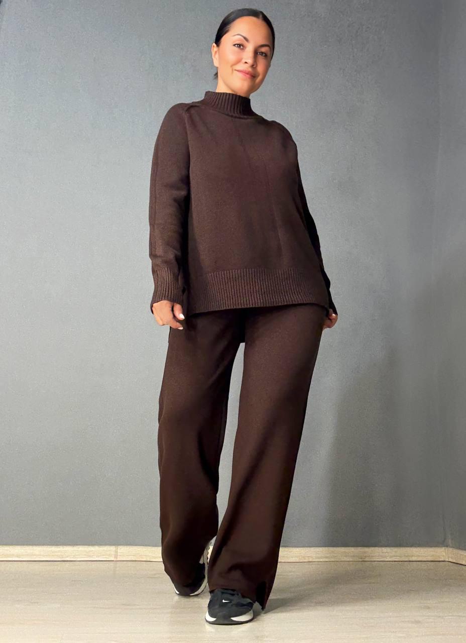 Костюм женский ACCORDDREAM 6841-8636 свитер с брюками палаццо вязаный OS Коричневый (5180) - фото 1 Костюм женский ACCORDDREAM 6841-8636 свитер с брюками палаццо вязаный OS Коричневый (5180) - фото 1