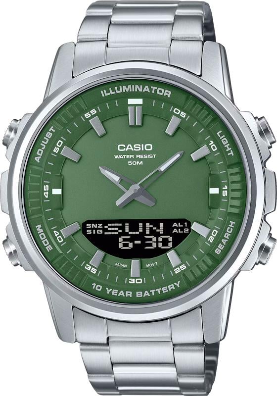 Часы мужские Casio AMW-880D-3A мировое время зеленый циферблат