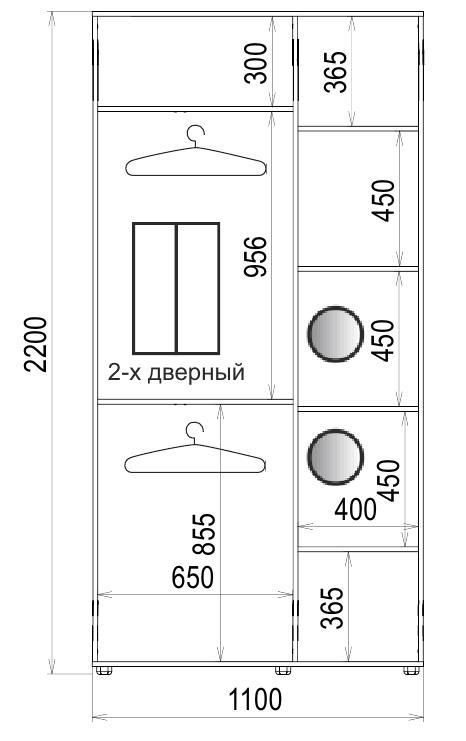 Шкаф-купе Luxe 2 двери Стекло тонированное/Стекло тонированное 550-550 CLS - IV 1100x2200x450 мм Венге (35579) - фото 4