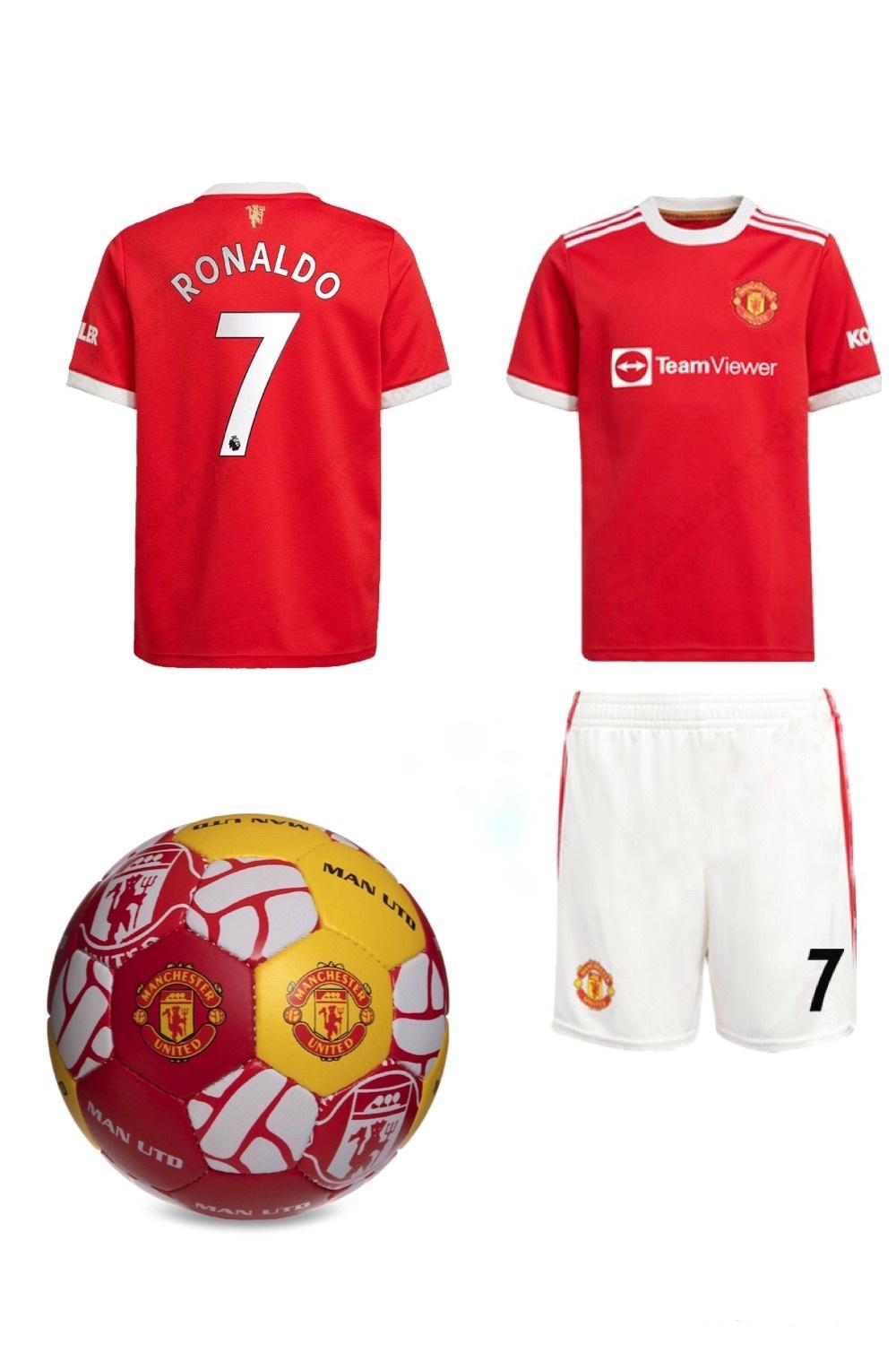 Форма футбольная детская комплект с мячом MANCHESTER UNITED RONALDO 7 2022 р. 26 12 лет 140-145 см Красно-белый