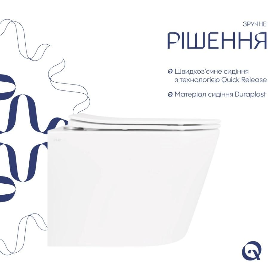 Унітаз підвісний Qtap Scorpio Ultra Quiet з сидінням Slim Duroplast/Soft-close/Quick relase (QT14332380ASW) - фото 7