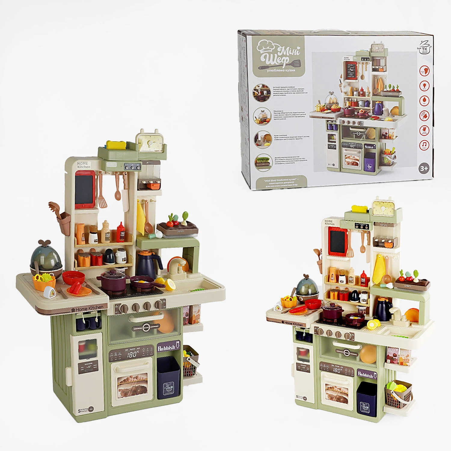 Кухня игровая TK Union Group 88 элементов/свет/звук/парогенератор Green/Beige (159064) - фото 2 Кухня игровая TK Union Group 88 элементов/свет/звук/парогенератор Green/Beige (159064) - фото 2