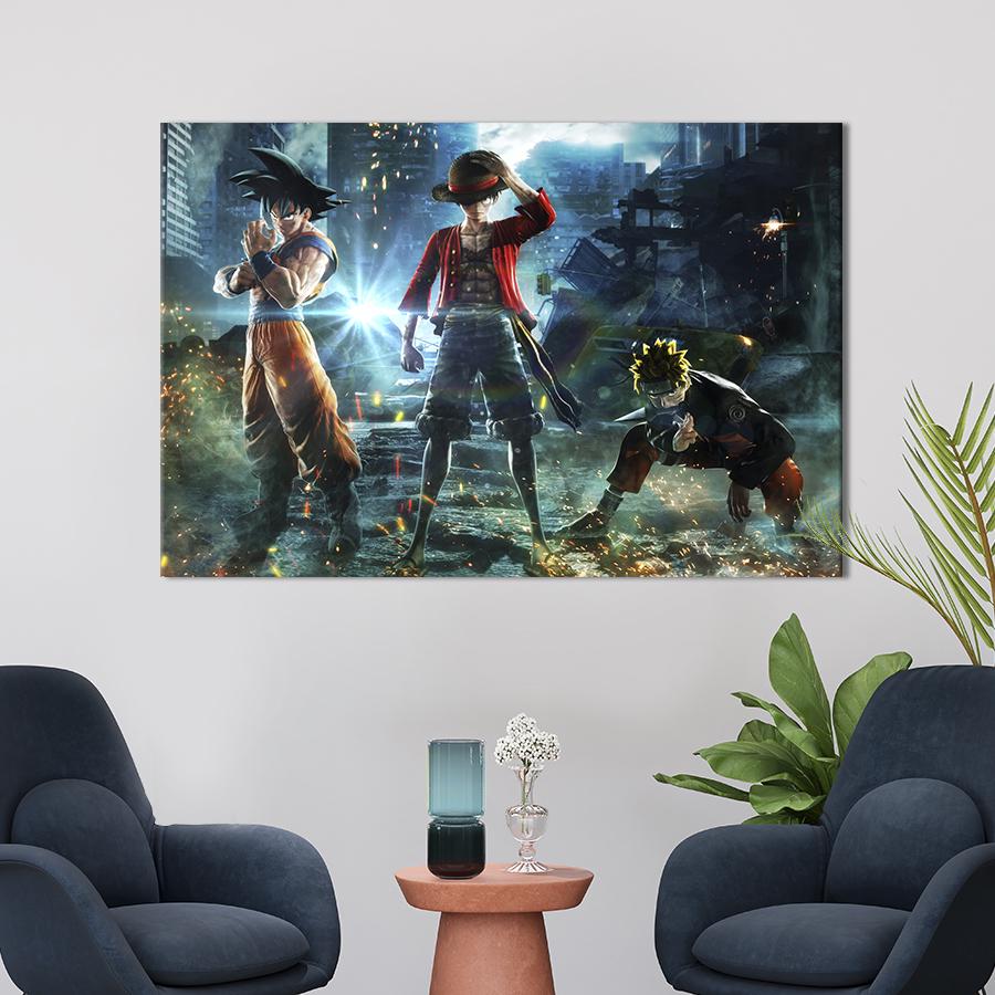 Настінний декор картина на холсті для інтер’єру Goku, Naruto, Luffy 80x54 см (722-1)
