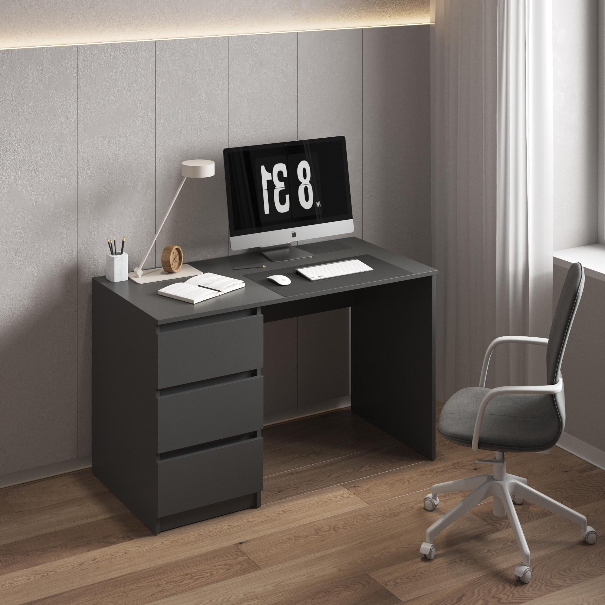 Письмовий стіл для ноутбука з 3 висувними ящиками зліва 1200x750x600 мм Антрацитовий (mt-224l-an)