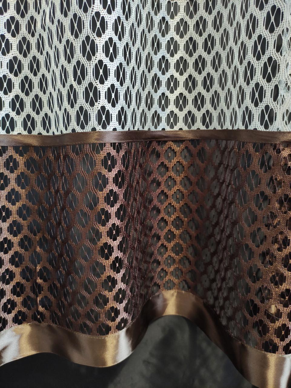 Гардина на кухню Лента сітка з ламбрекеном 290х165 см Молочний з коричневим (лк-08) - фото 2 Гардина на кухню Лента сітка з ламбрекеном 290х165 см Молочний з коричневим (лк-08) - фото 2