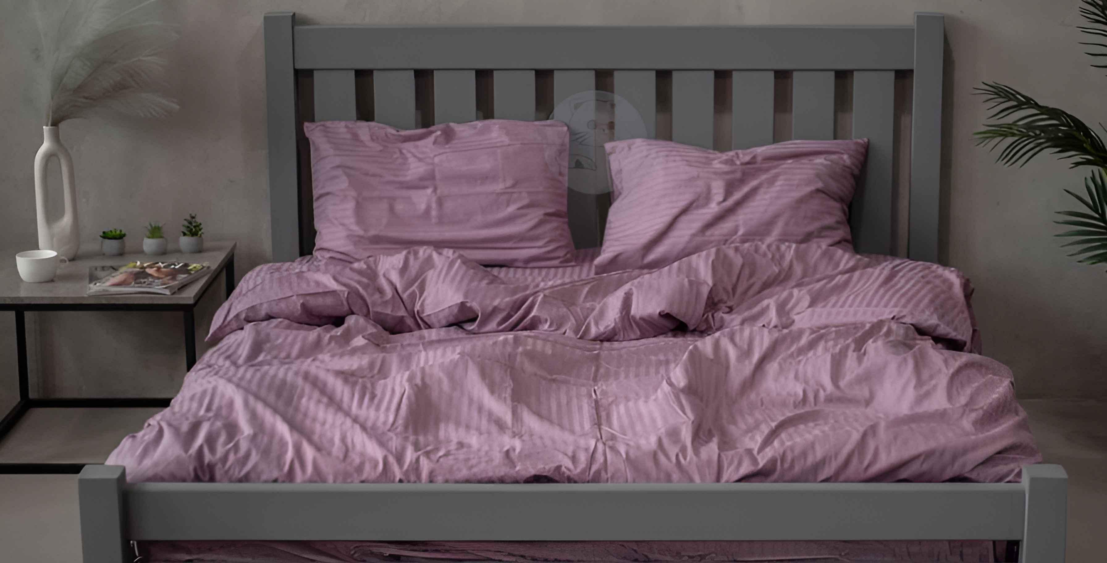 Комплект постельного белья страйп-сатин полуторный Розовый (12920665)