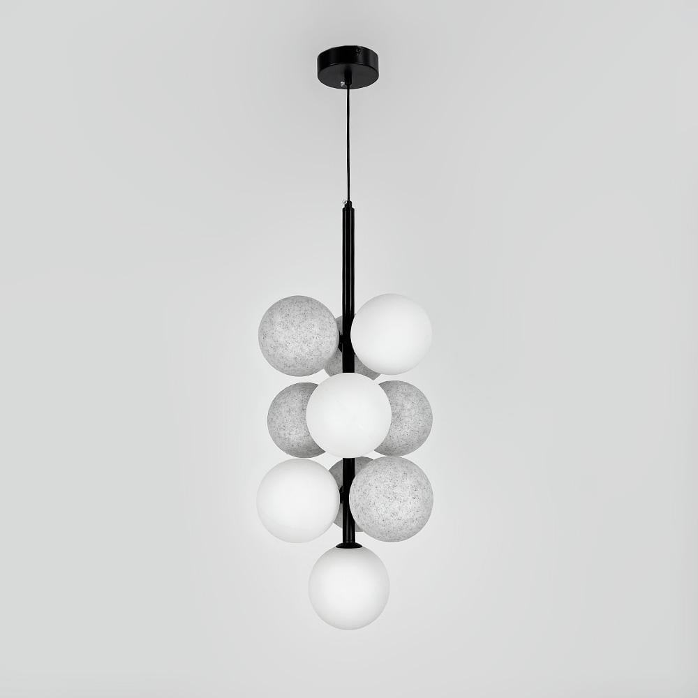 Підвісний світильник на 4 білих та 6 сірих кульок (909/10 BK+WT+WT)