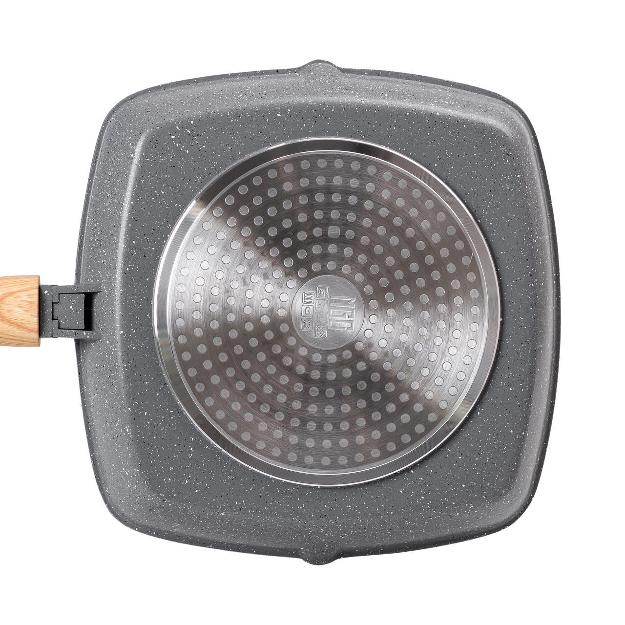 Сковорода-гриль алюмінієва MGC зі скляною кришкою Квадрат 28 см Сірий - фото 3 Сковорода-гриль алюмінієва MGC зі скляною кришкою Квадрат 28 см Сірий - фото 3