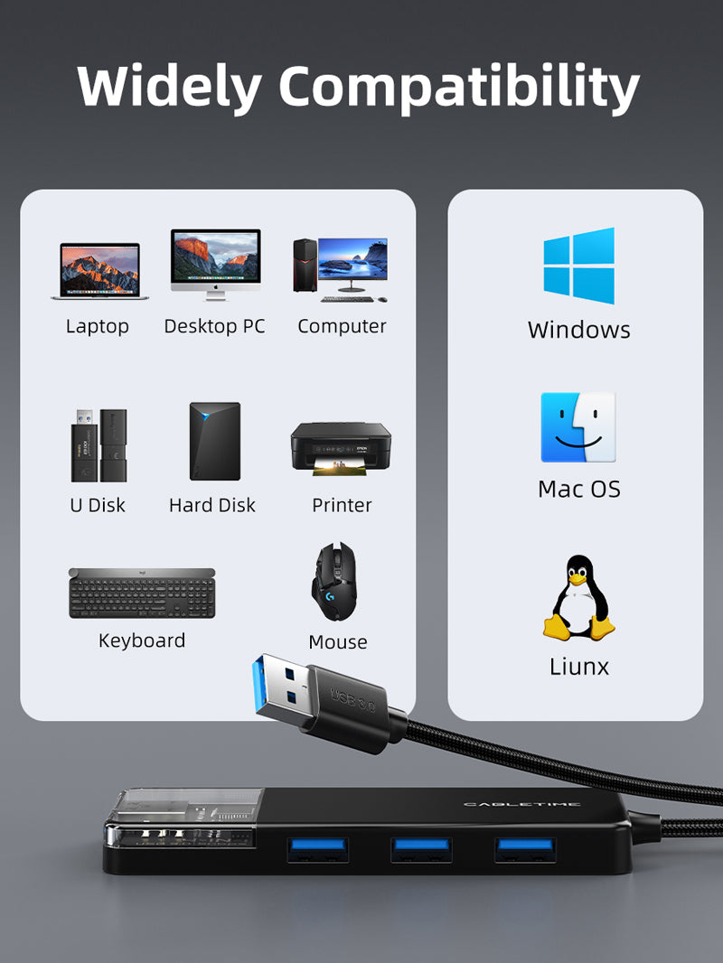 Хаб USB Cabletime USB Type C 4 Port USB 3.0 0,15 см (CB02B) - фото 6