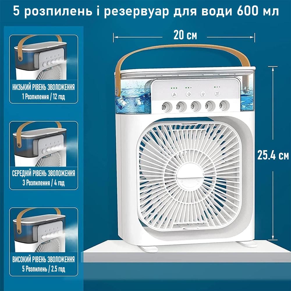 Вентилятор компактний Portable Fan PF-16 4в1 багатофункціональний з RGB-підсвіткою та зволожувачем Білий (SS-116) - фото 2