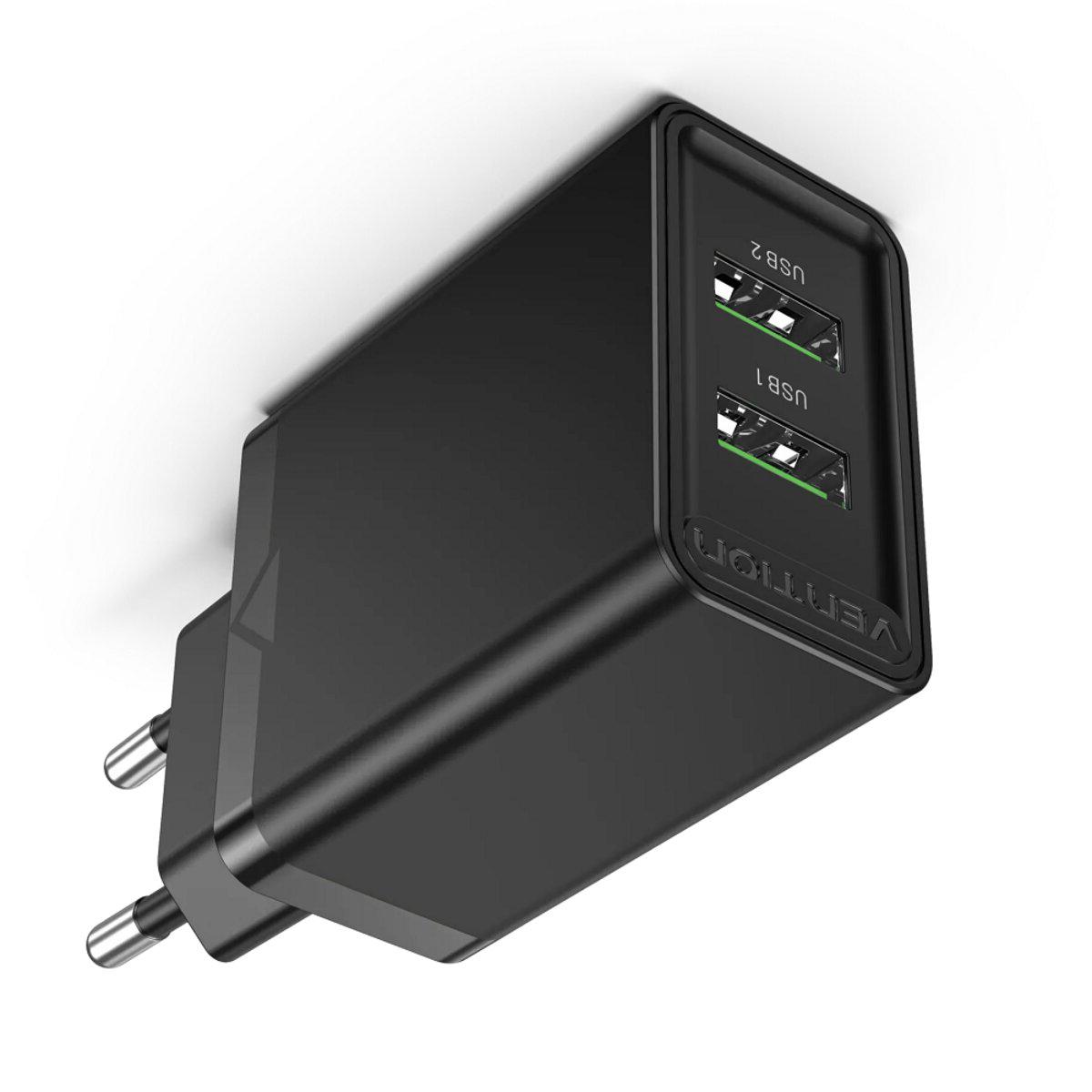 Зарядний пристрій мережевий Vention Two-Port USBA/A Wall Charger 18 W 18 W EU-Plug Black (588721) - фото 2