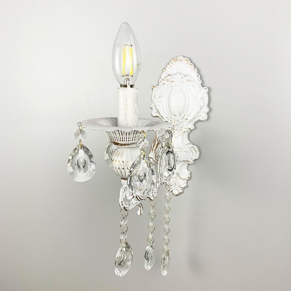 Бра Line.F 11618/1 свеча с хрустальными подвесами Белый/Золотой (2960_6119)