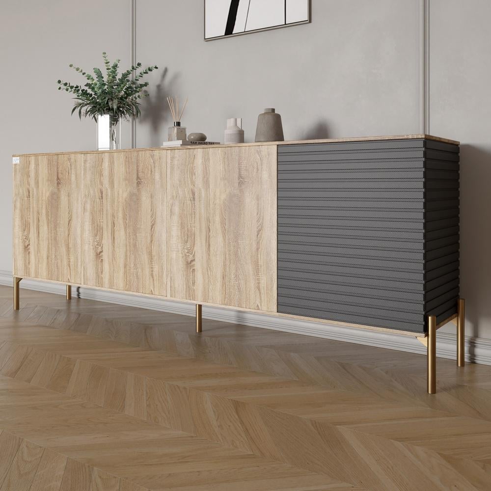 Комод Lion Грей на золотых металлических ножках 204x38x76,5 см Дуб сонома/Асфальт (000-000-2089)