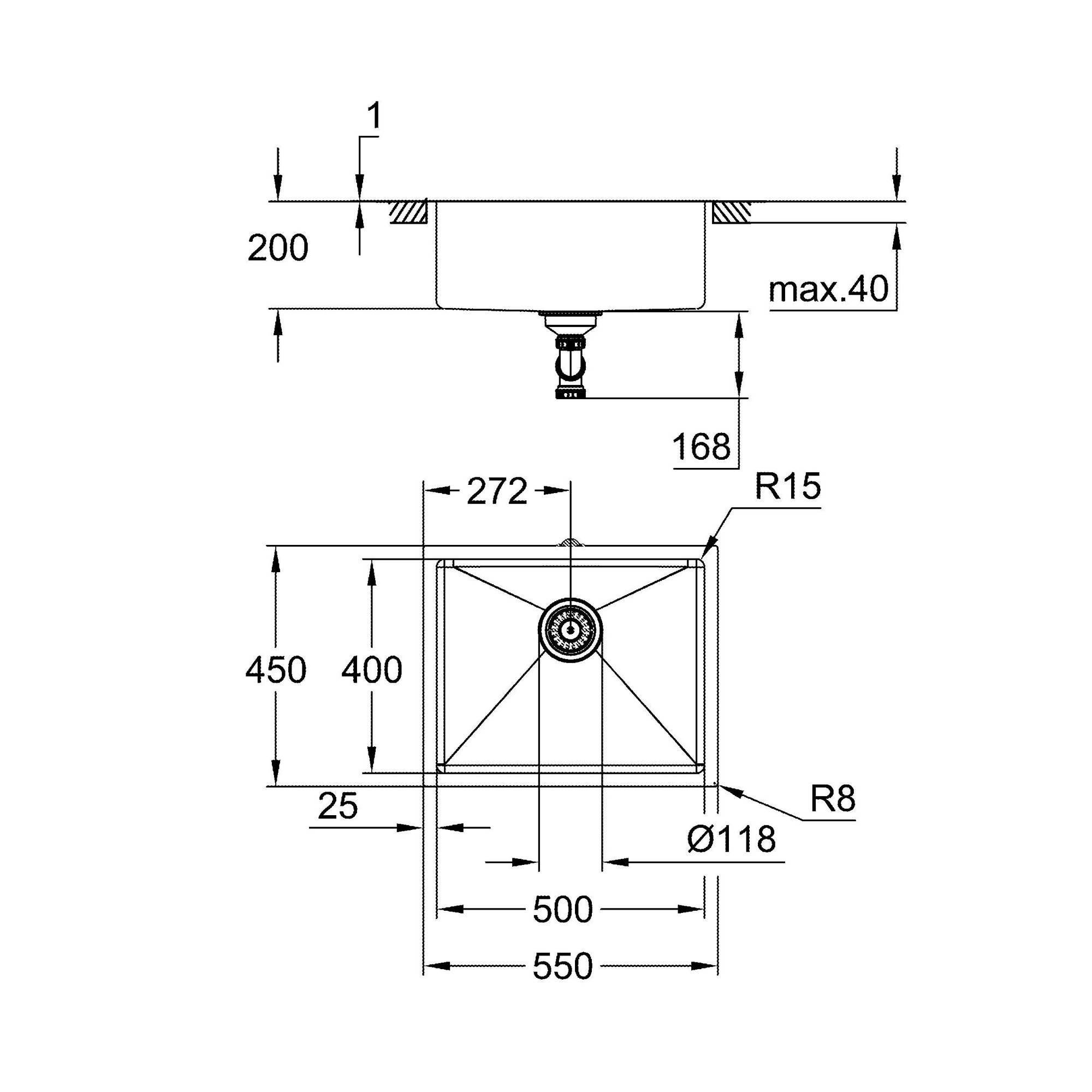 Мойка для кухни Grohe Sink K700U 31574SD1 550x450 мм матовая 1 мм (99195) - фото 2