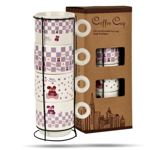 Чашки на подставке Stenson R32761 Hello керамика 250 мл 4 шт. (37f1312f)