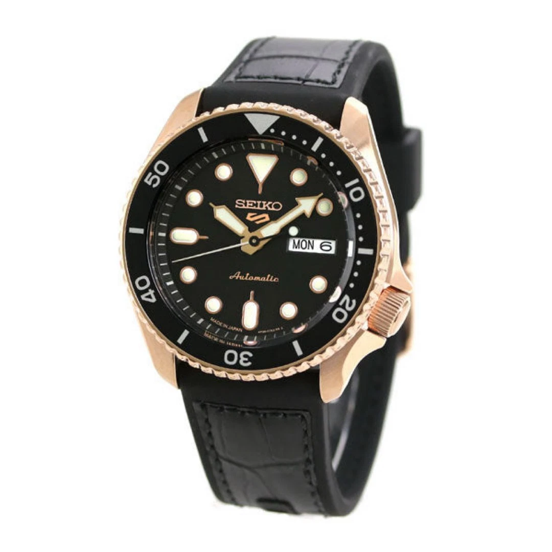 Годинник наручний чоловічий Seiko 5 Sports Automatic SRPD76K1 чорний з рожевим золотом (SRPD76K1)