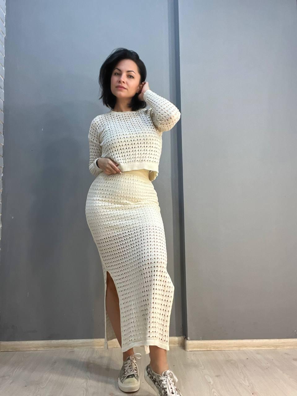 Костюм женский MINTAS 4204-2414 ажурная вязка реглан с юбкой OS Молочный (1885) - фото 6 Костюм женский MINTAS 4204-2414 ажурная вязка реглан с юбкой OS Молочный (1885) - фото 6