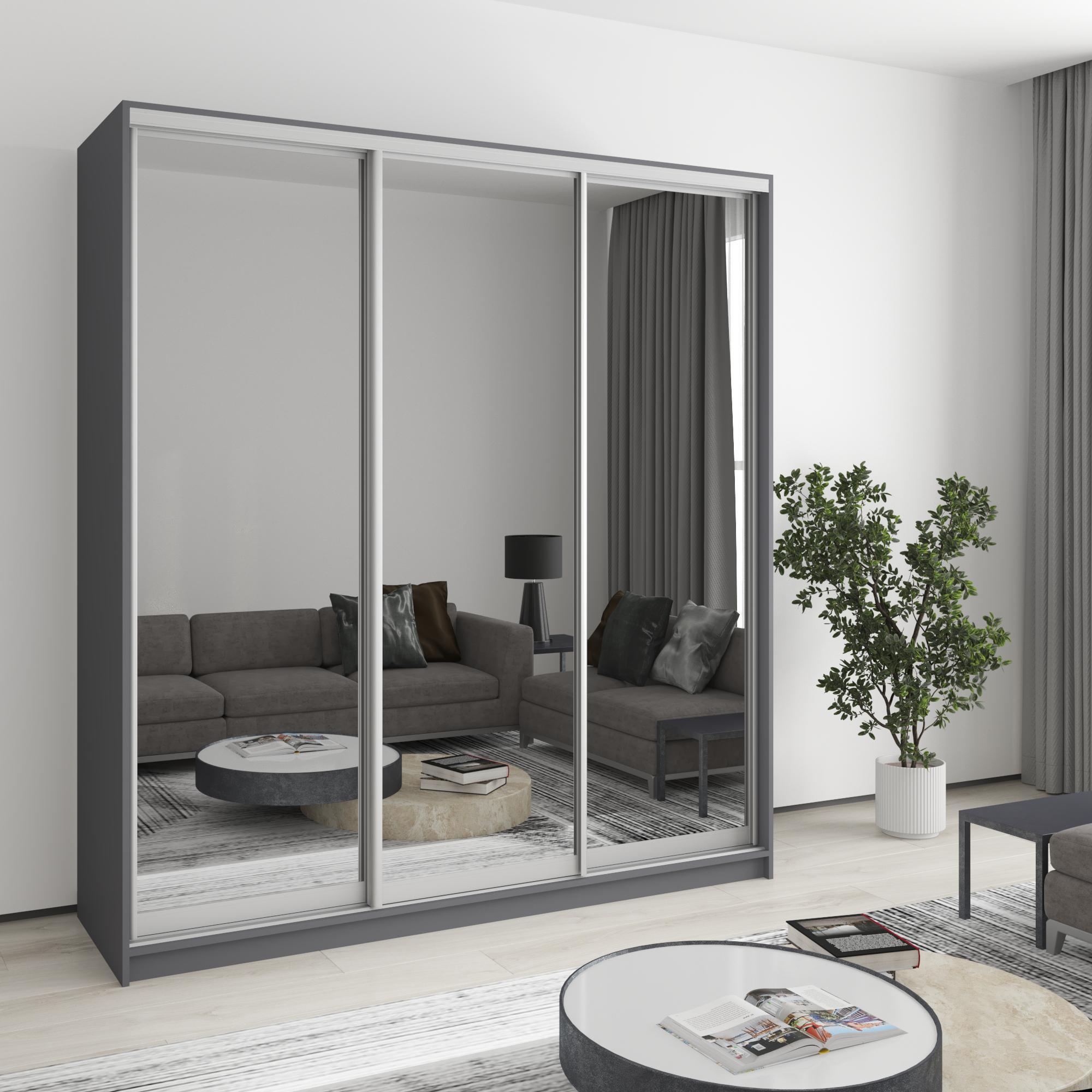 Шкаф-купе трехдверный MebelStar Стандарт AL 3 Зеркала 190x60x210 см Антрацит (MBS-2981)