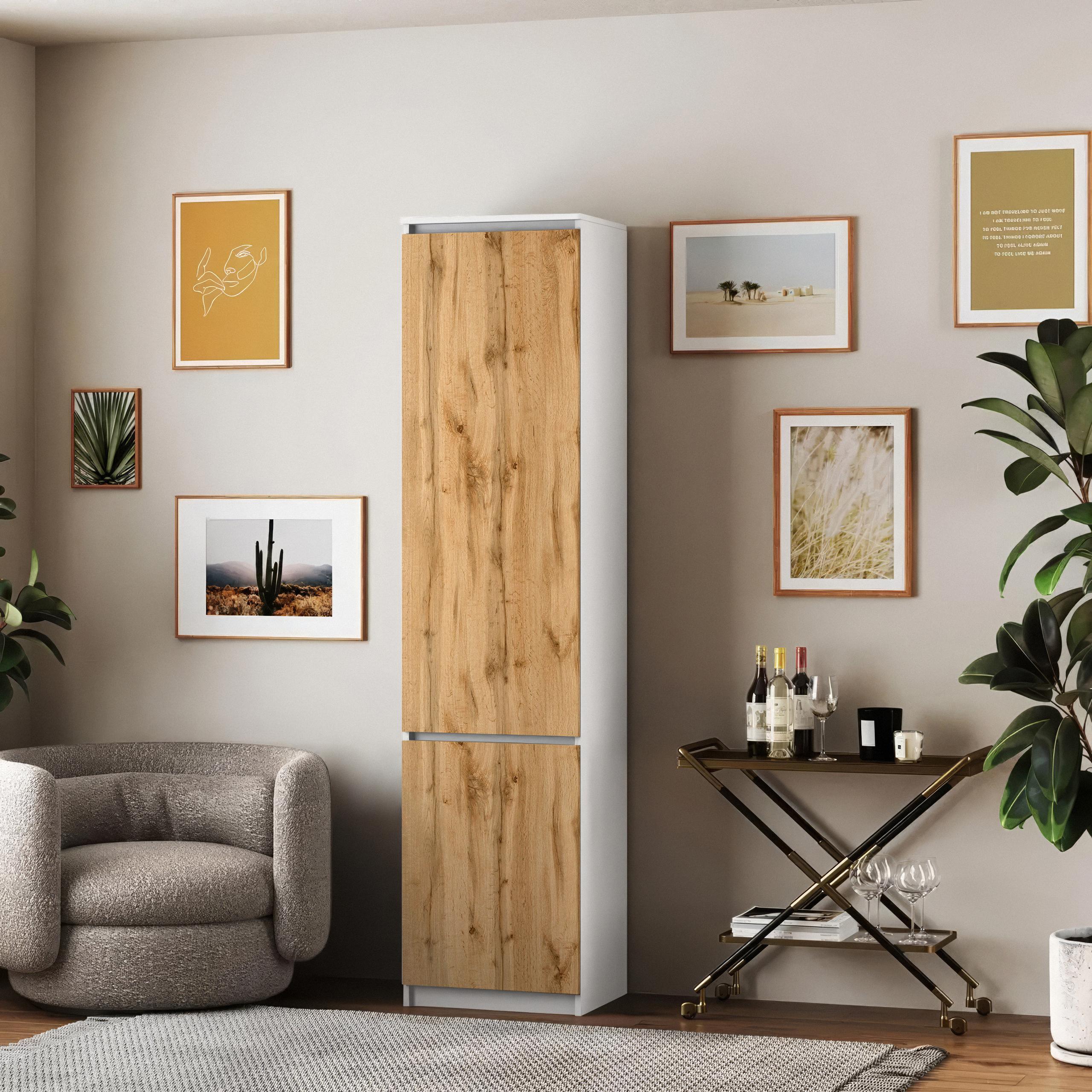 Шафа-пенал зі штангою T-218 500х498х2117 мм Білий/Дуб Аппалачі - фото 1 Шафа-пенал зі штангою T-218 500х498х2117 мм Білий/Дуб Аппалачі - фото 1