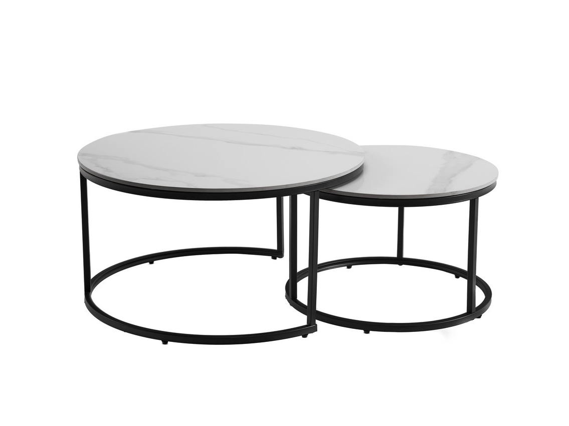 Журнальный стол Лоренза комплект 2 шт. 800х450 мм/600х400 мм Каса вайт/Черный (30995615) - фото 1