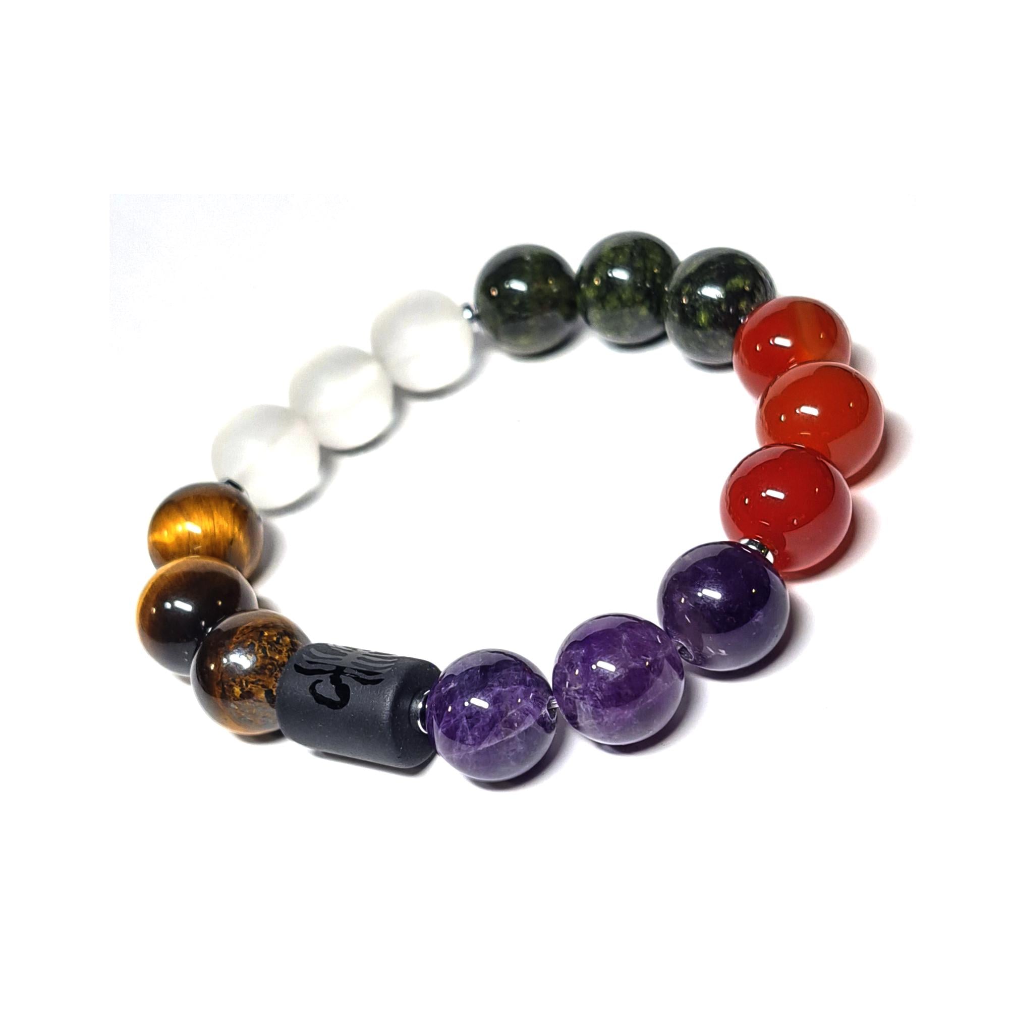 Браслет DARSANA из натурального камня сердолик/аметист/горный хрусталь диаметр бусин 12 мм (DRSU501220)