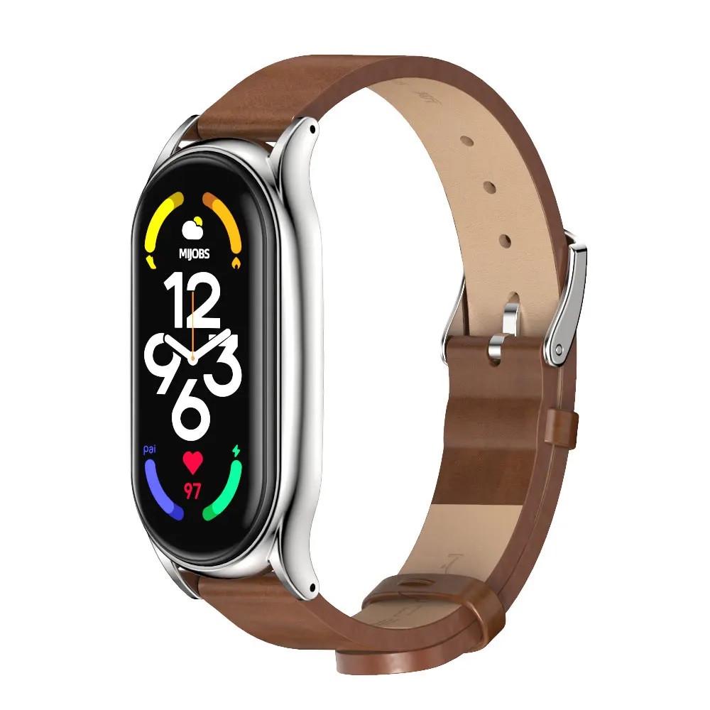 Ремешок для фитнес-браслета Xiaomi Mi Band 3/4 Type C кожаный Коричневый/Серебристый (2238718923) Ремешок для фитнес-браслета Xiaomi Mi Band 3/4 Type C кожаный Коричневый/Серебристый (2238718923)