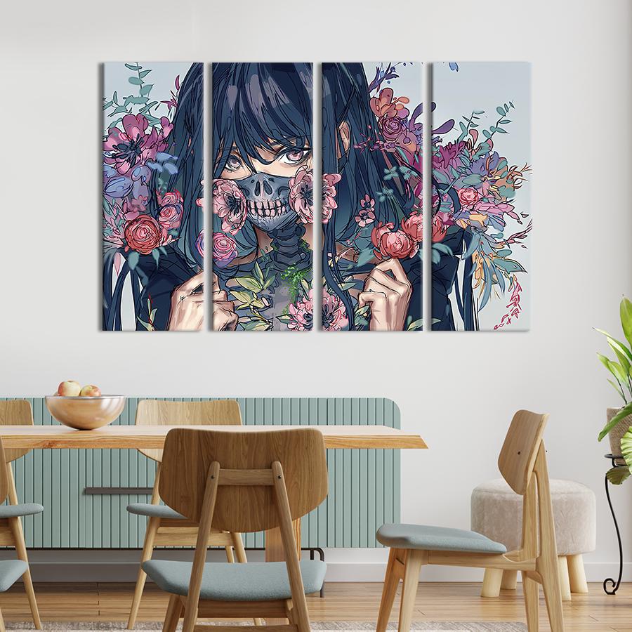 Картина модульная из 4 частей Аниме девушка в маске скелета L 149x93 см (679-41)