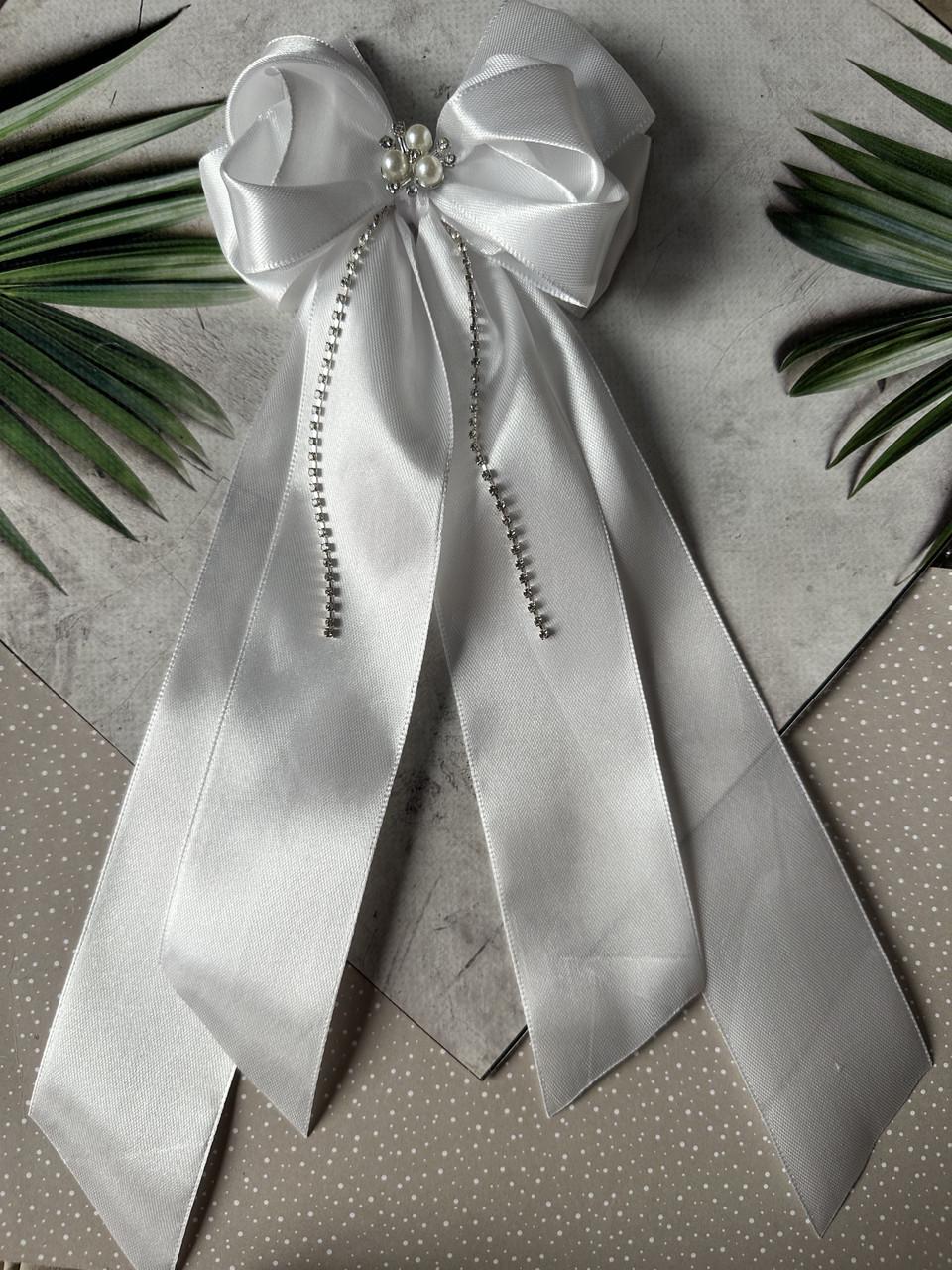 Бант на заколке 12х29 см Белый (22432038)