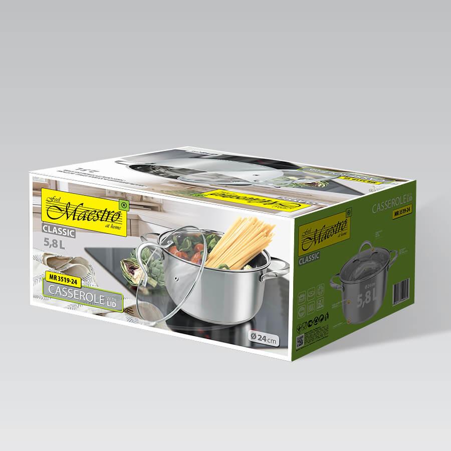Кастрюля нержавеющая Maestro с крышкой 24 см 5,8 л (MR-3519-24) - фото 5 Кастрюля нержавеющая Maestro с крышкой 24 см 5,8 л (MR-3519-24) - фото 5