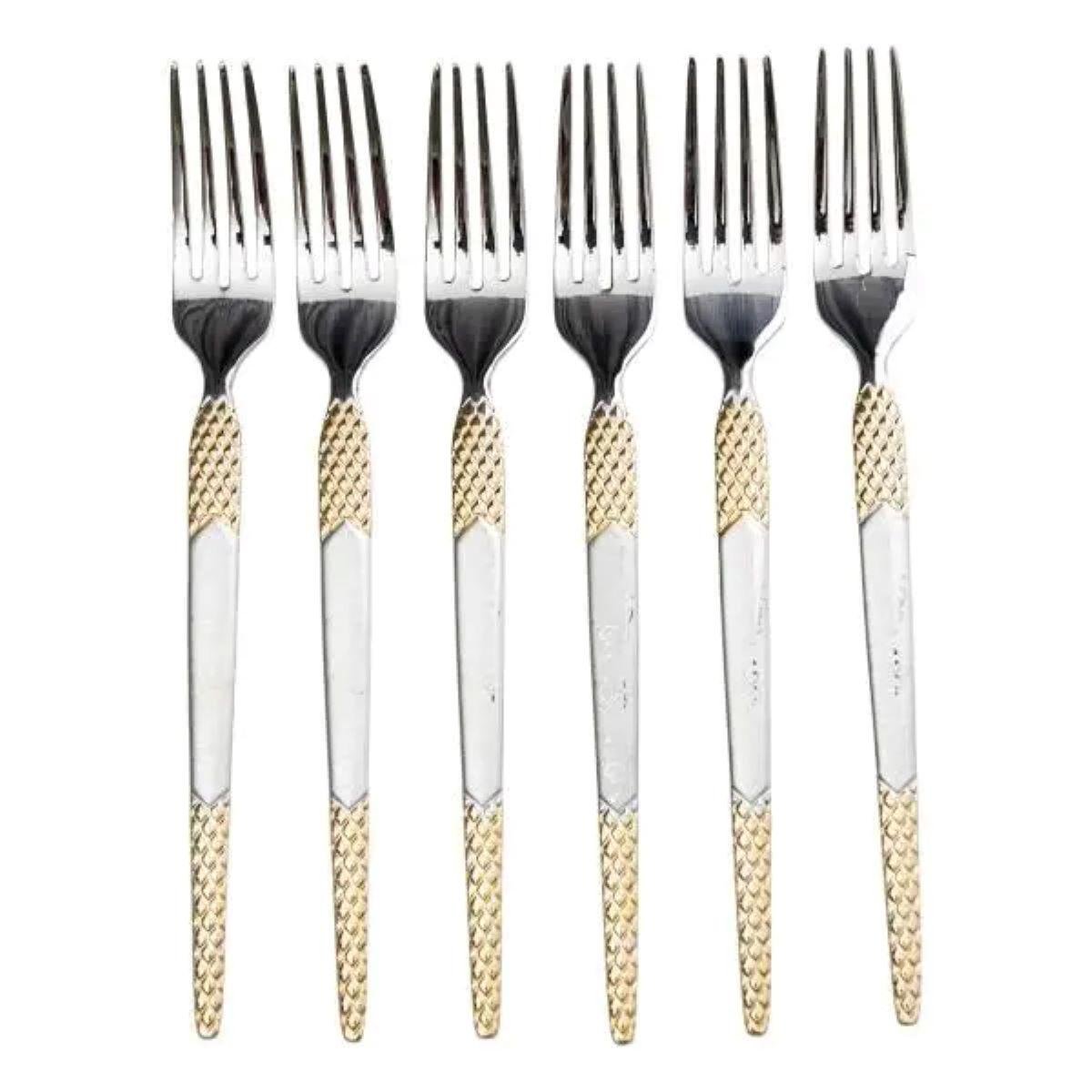 Набор десертных вилок 6шт. 15,5 см Серебряный с золотом - фото 5 Набор десертных вилок 6шт. 15,5 см Серебряный с золотом - фото 5