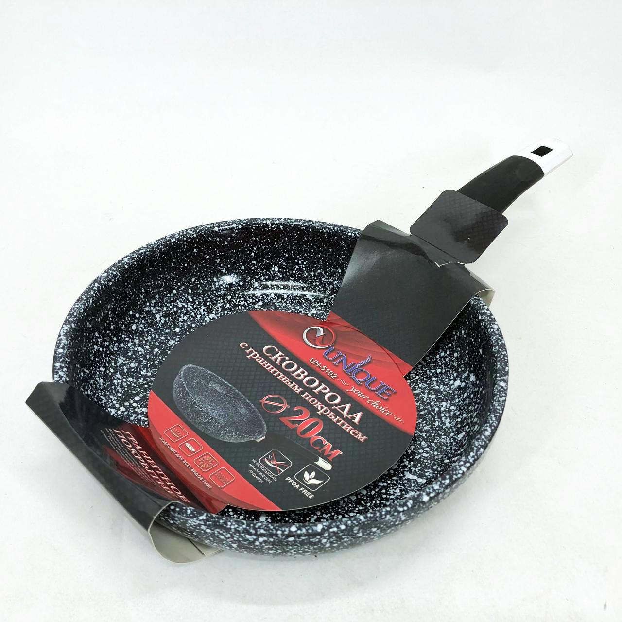 Сковорода без кришки Unique антипригарна з бакелітовою ручкою 20 см (UN-5102) Сковорода без кришки Unique антипригарна з бакелітовою ручкою 20 см (UN-5102)