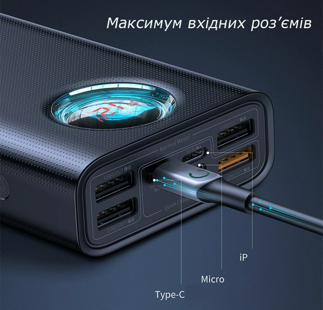 Повербанк універсальний Baseus 30000 mAh 65 W та кабель PD Type-C 100 W Black (700-299) - фото 4