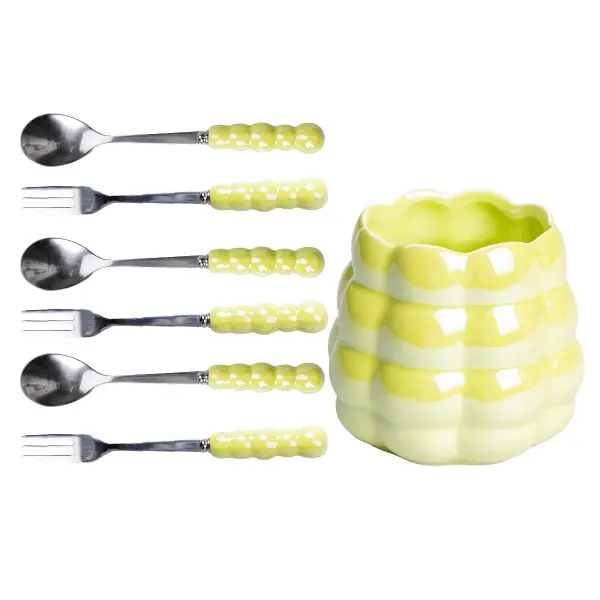 Набор вилок и ложек десертных с керамической подставкой Зеленый (HP-20-58) - фото 1 Набор вилок и ложек десертных с керамической подставкой Зеленый (HP-20-58) - фото 1