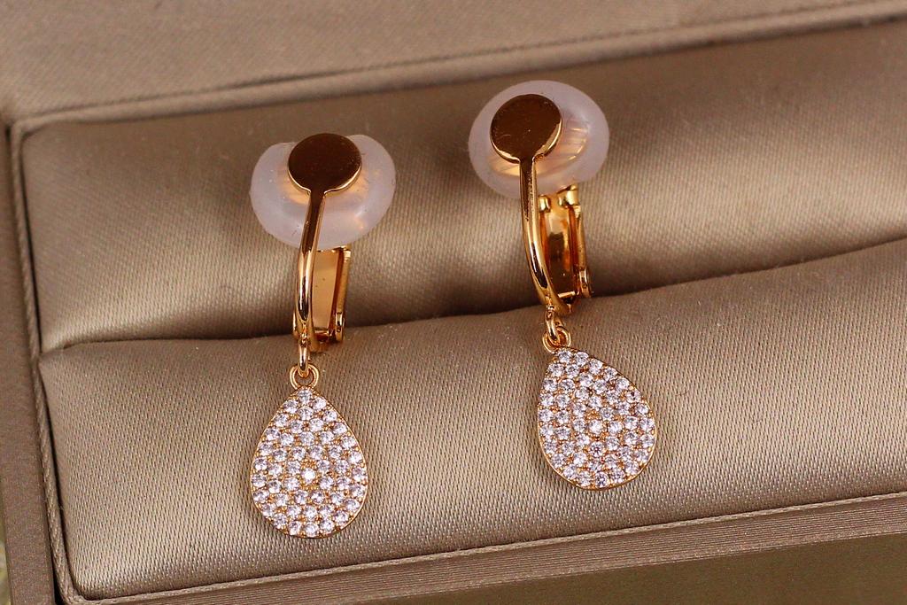 Серьги клипсы Xuping Jewelry капля с камнями 2,9 см Золотистый (27217034)