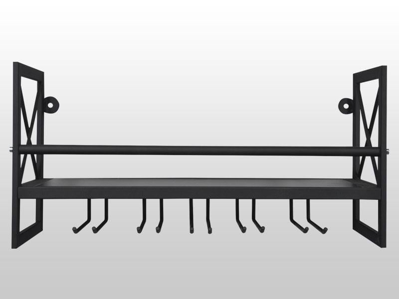 Винный стеллаж настенный Kompred OL539/7 с держателями для бокалов 580х160х400 мм Черный