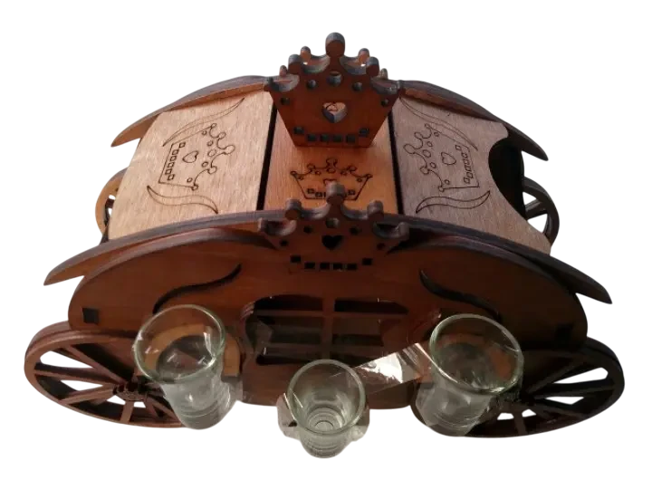 Органайзер для вина Хатка Карета настольный со стопками