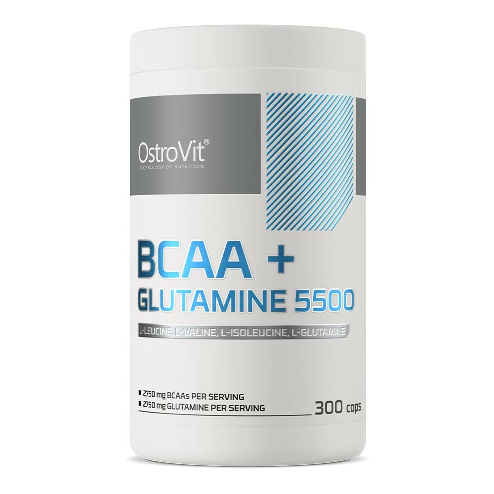 Амінокислоти з L-глутаміном OstroVit BCAA/Glutamine300 капсул/5500 мг